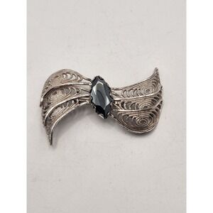Vintage Bell Trading Post Sterling Silver Filigree Black Onyx Brooch Pin 925